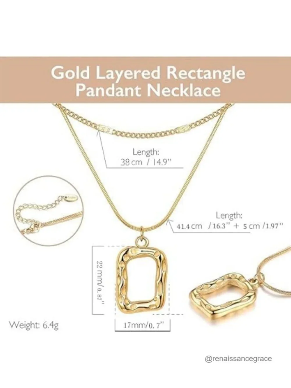 14K Real Gold Plated Layered Choker Necklace for Women Dainty Square Pendant